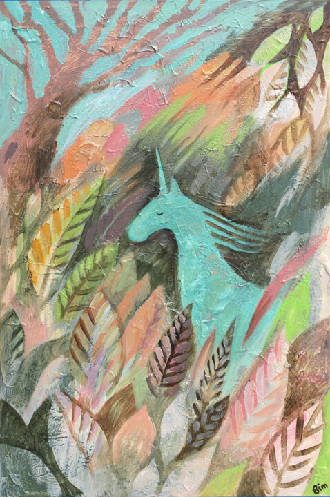 Картина под названием "UNICORN AT THE MORN…" - Katerina Bim, Подлинное произведение искусства, Акрил Установлен на Деревянна…