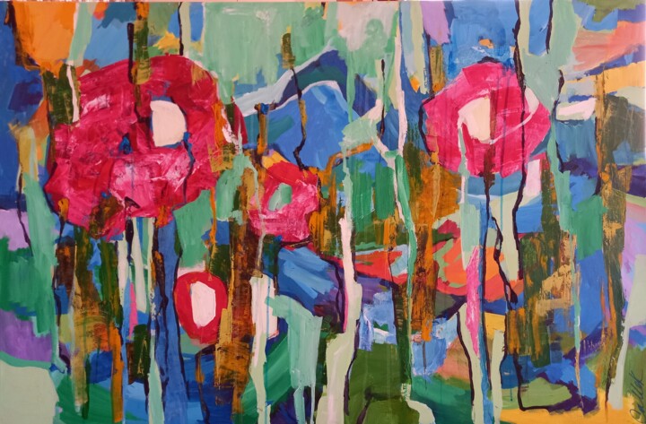 Painting titled "Flotique" by Katerina Galle, Original Artwork, Acrylic Mounted on Wood Panel