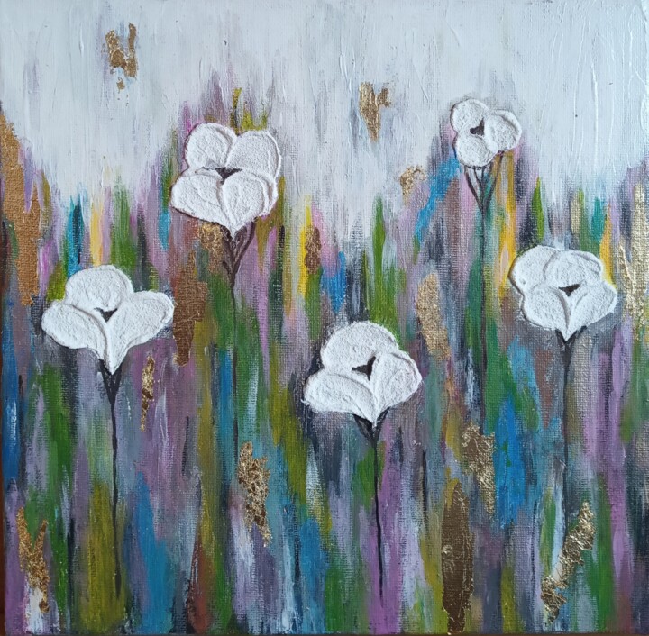 Картина под названием "Цветы в абстракции" - Катерина Іваненко, Подлинное произведение искусства, Акрил