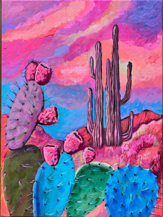 Peinture intitulée "Vivid Desert" par Katerina Ivanova, Œuvre d'art originale, Acrylique