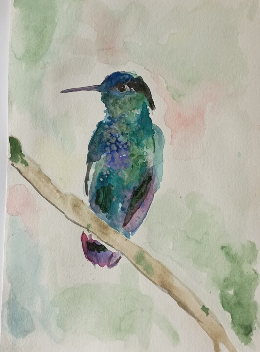 Painting titled "Kolibri" by Katerina Leousi, Original Artwork, Watercolor