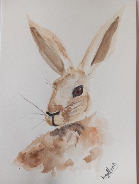 Painting titled "Hare" by Katerina Leousi, Original Artwork, Watercolor