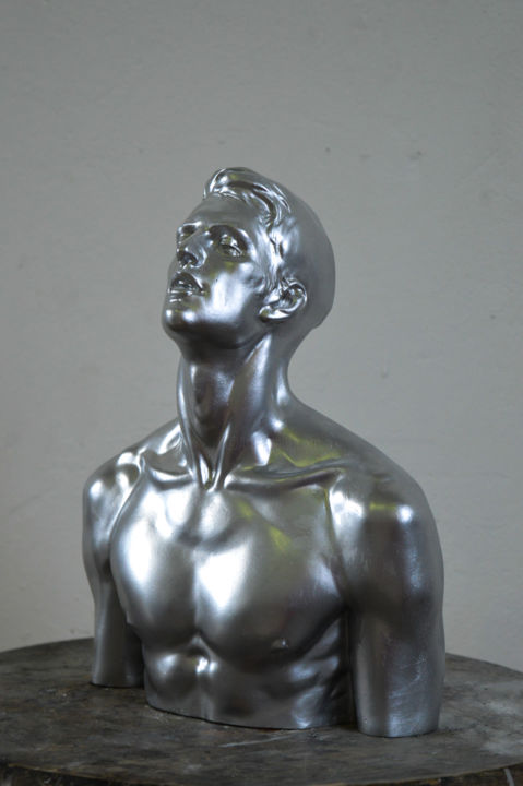 Sculpture titled "Overjoyed silver" by Katerina Pilnikova, Original Artwork, Plaster