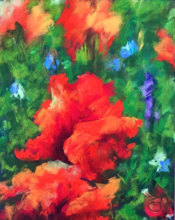 Painting titled "Poppies" by Katerina Pyatakova, Original Artwork, Pastel