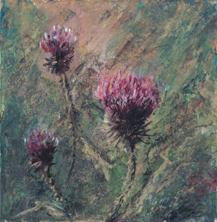 Pintura titulada "Thistle" por Katerina Sevostyanova, Obra de arte original, Gouache