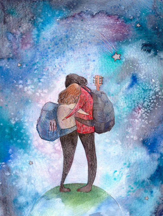 Картина под названием "Together" - Katerina Sevostyanova, Подлинное произведение искусства, Акварель