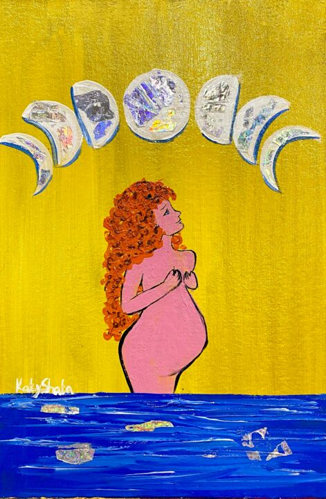 Peinture intitulée "Moon phase Mother g…" par Katerina Shata, Œuvre d'art originale, Acrylique