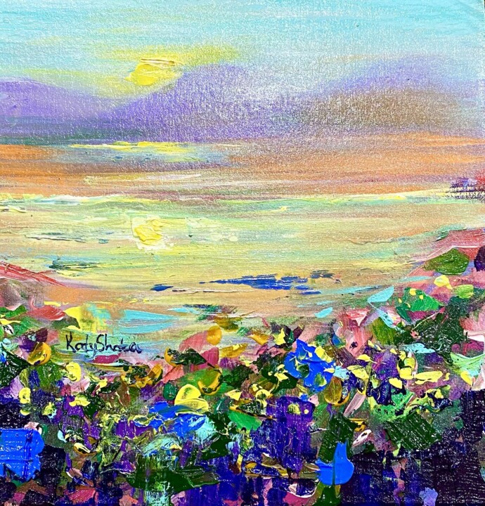 Peinture intitulée "Sunrise Flowers Lan…" par Katerina Shata, Œuvre d'art originale, Acrylique