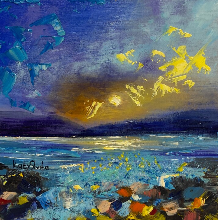 Картина под названием "Luxury sunset sea a…" - Katerina Shata, Подлинное произведение искусства, Акрил