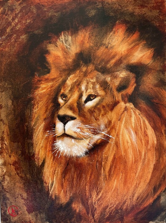 Картина под названием "The happy lion" - Катерина Суратова, Подлинное произведение искусства, Масло