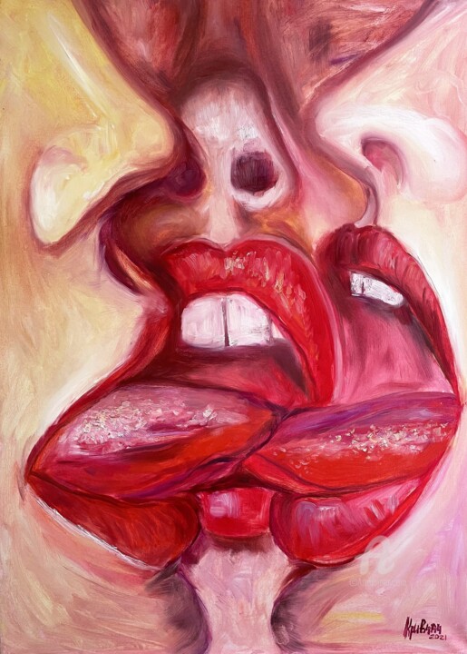 Painting titled "Tongues" by Kateryna Krivchach, Original Artwork, Oil