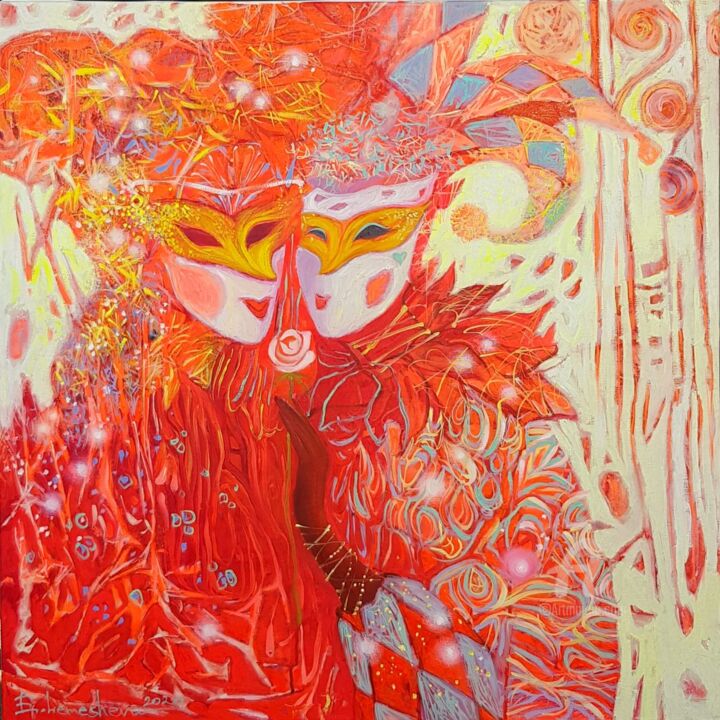 Pittura intitolato "Red kiss" da Kateryna Lemesheva, Opera d'arte originale, Olio