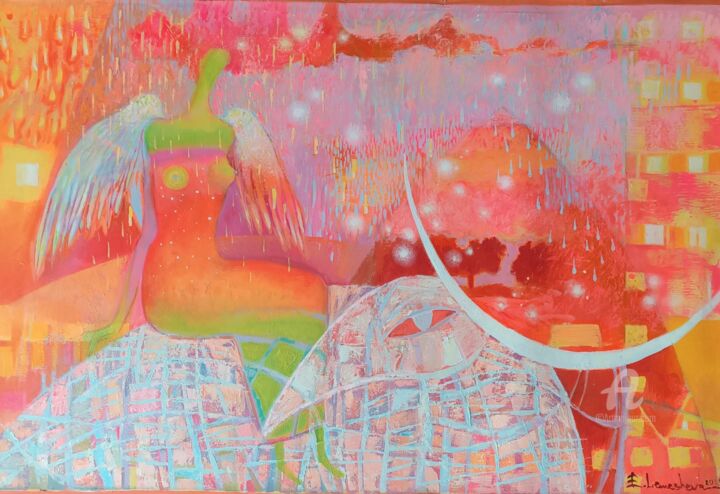 Pintura intitulada "Pink wind" por Kateryna Lemesheva, Obras de arte originais, Óleo