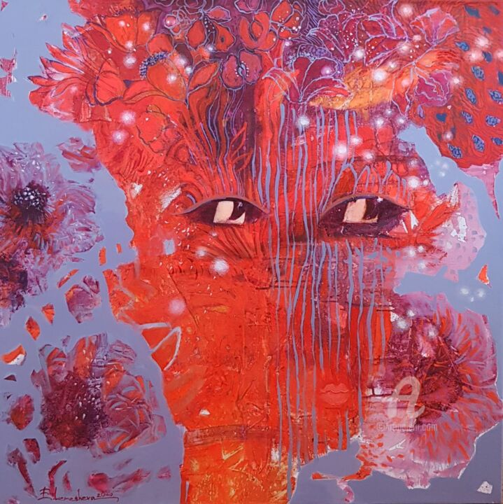 Malerei mit dem Titel "Red flower" von Kateryna Lemesheva, Original-Kunstwerk, Acryl
