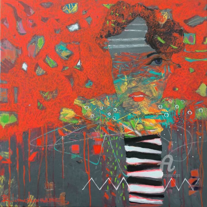 Malerei mit dem Titel "Shade of mood is red" von Kateryna Lemesheva, Original-Kunstwerk, Acryl