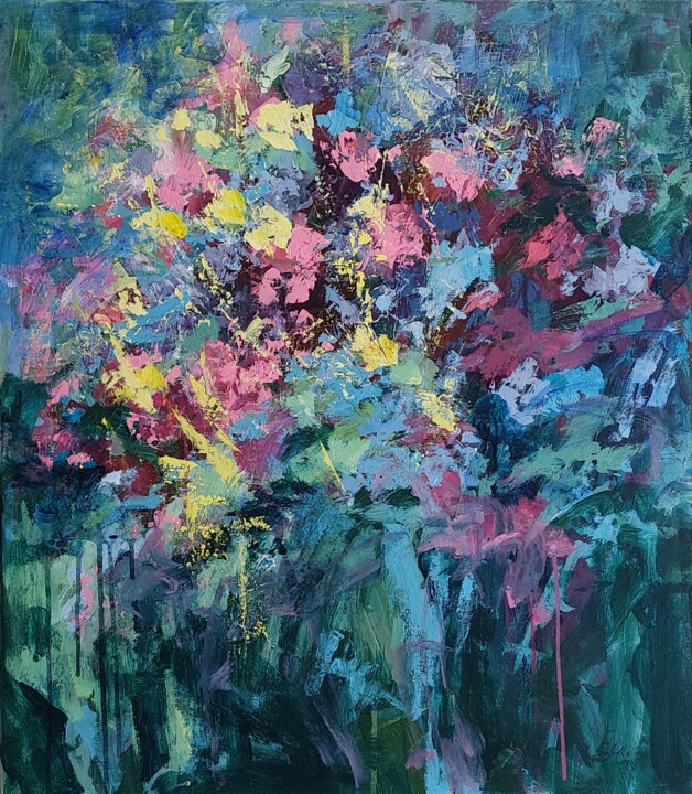 Painting titled "STOLEN SPRING 8" by Kateryna Solodka (Katia Solodka), Original Artwork, Acrylic Mounted on Wood Stretcher f…