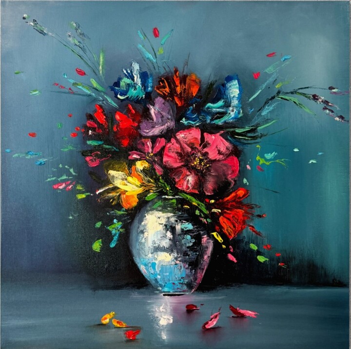 Peinture intitulée "Silver Bouquet" par Kateryna Soroka (KattieArt), Œuvre d'art originale, Huile