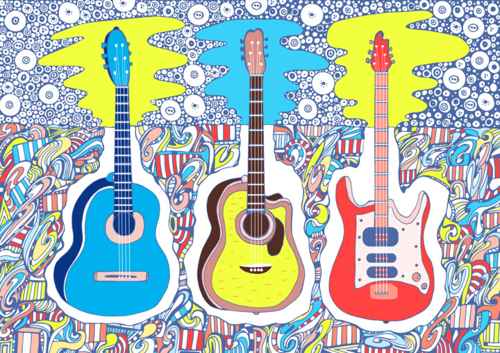 Digital Arts titled "Guitars" by Kateryna Svyrydova, Original Artwork, 2D Digital Work