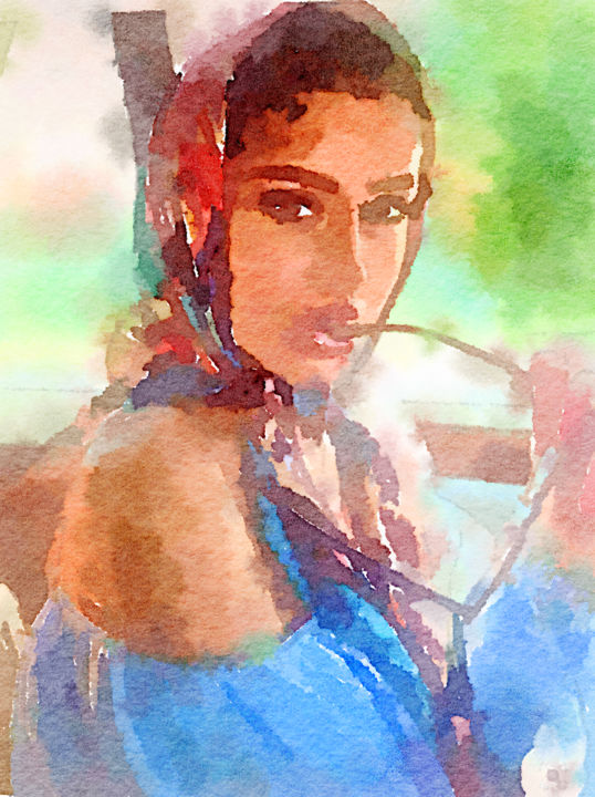 Peinture intitulée "Carmen and sunglass…" par Kath Sapeha, Œuvre d'art originale, Aquarelle