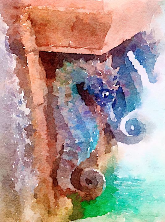 绘画 标题为“Seahorses” 由Kath Sapeha, 原创艺术品, 水彩