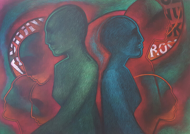 Disegno intitolato "Social distancing_2" da Katharina Arendt, Opera d'arte originale, Matite colorate