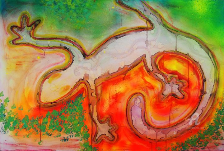 Peinture intitulée "171-gecko-08-2015.j…" par Katharina Wolter, Œuvre d'art originale