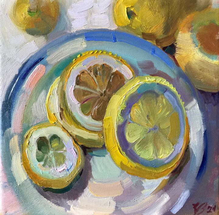 Malerei mit dem Titel "Sunny lemon" von Katharina Valeeva, Original-Kunstwerk, Öl