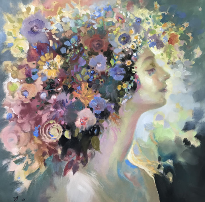 Painting titled "Lady Flora" by Katharina Valeeva, Original Artwork, Oil