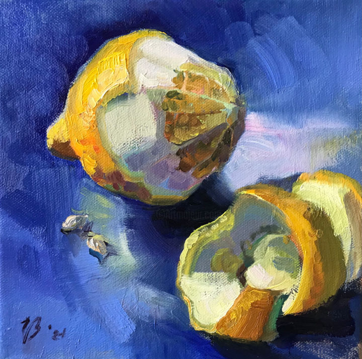 Malerei mit dem Titel "Geschälte Zitrone 2" von Katharina Valeeva, Original-Kunstwerk, Öl
