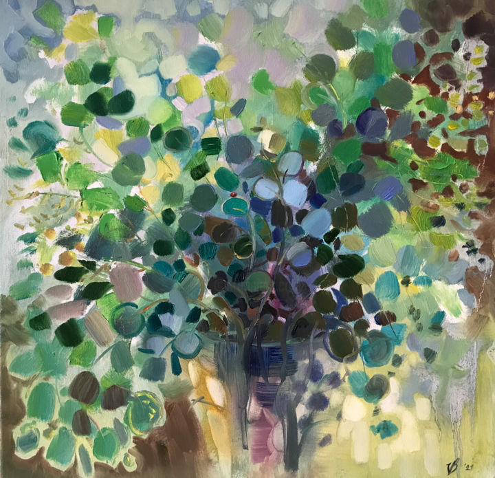 Картина под названием "Eukalyptusblätter" - Katharina Valeeva, Подлинное произведение искусства, Масло Установлен на Деревян…