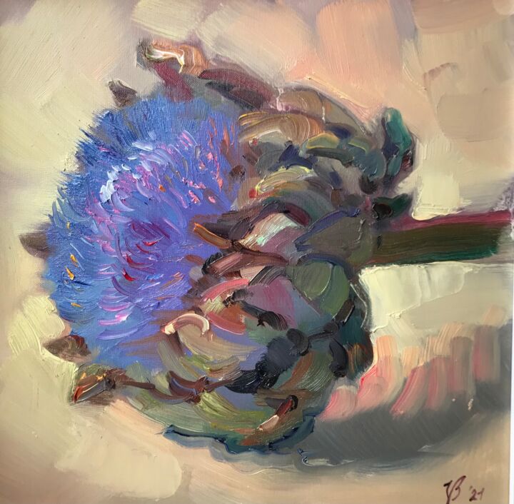 Картина под названием "Blaue Blume" - Katharina Valeeva, Подлинное произведение искусства, Масло Установлен на картон