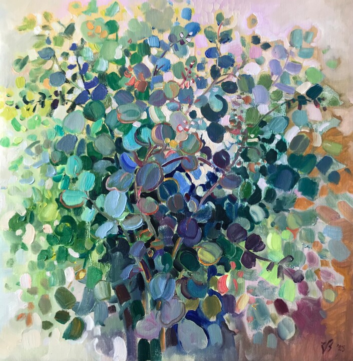 Malerei mit dem Titel "Eukalyptusstrauß II" von Katharina Valeeva, Original-Kunstwerk, Öl Auf Karton montiert