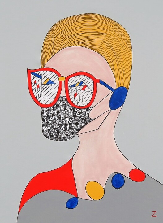 Malerei mit dem Titel "the mask" von Dr. Katharina Zlöbl, Original-Kunstwerk, Acryl Auf Keilrahmen aus Holz montiert