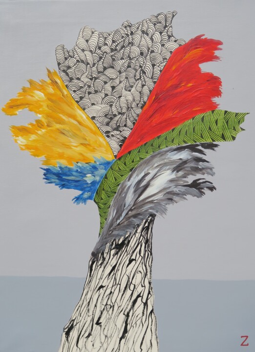 Malarstwo zatytułowany „roots” autorstwa Dr. Katharina Zlöbl, Oryginalna praca, Akryl Zamontowany na Drewniana rama noszy