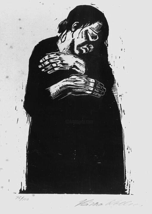 印花与版画 标题为“La veuve” 由Käthe Kollwitz, 原创艺术品, 雕刻