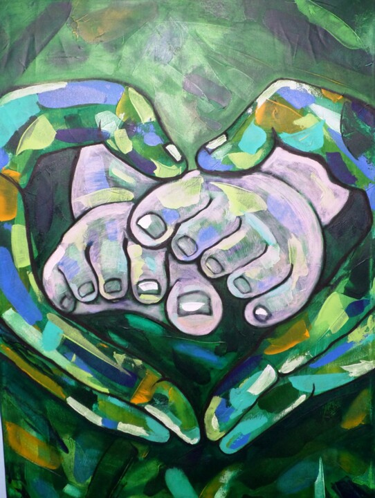 Pintura titulada "Entre mis manos" por Katherine Hechavarría Hechavarría, Obra de arte original, Acrílico