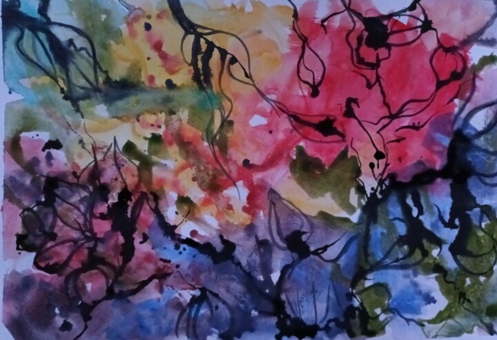 Peinture intitulée "Harmonie colorée N°3" par Katherine Jacop-Pouliquen, Œuvre d'art originale, Aquarelle