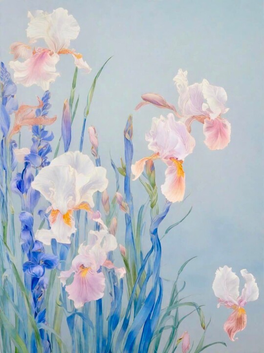 Digitale Kunst getiteld "The iris flower on…" door Katherine Lee, Origineel Kunstwerk, AI gegenereerde afbeelding