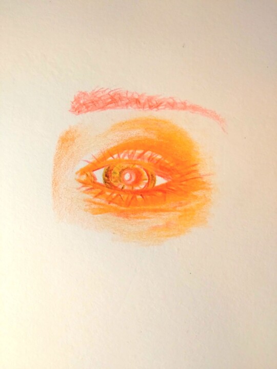 Drawing titled "Oeil orange" by Kathia Donaté, Original Artwork, Pencil