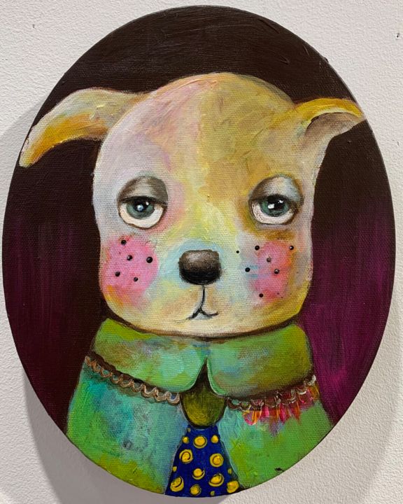 Painting titled "Puppy portrait" by Kathi Halickman, Original Artwork, Acrylic