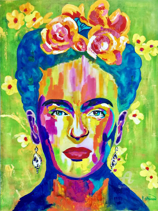 Painting titled "Frida KAHLO «Flower…" by Kathleen Artist, Original Artwork, Acrylic