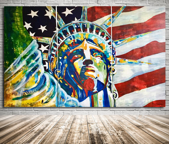 Painting titled "STATUE OF LIBERTY" by Kathleen Artist, Original Artwork, Acrylic