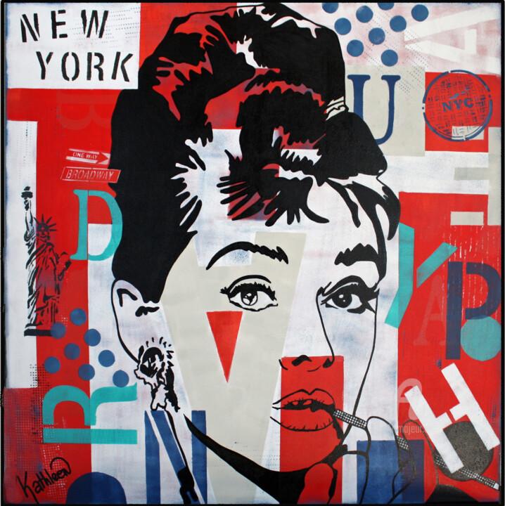 Painting titled "Audrey Hepburn - NYC" by Kathleen Artist, Original Artwork, Acrylic