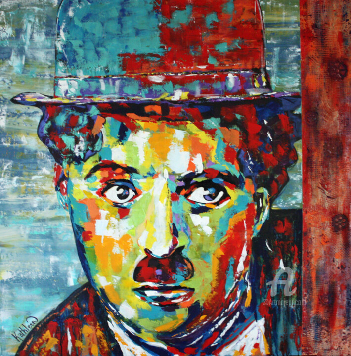 Peinture intitulée "Charlie Chaplin - M…" par Kathleen Artist, Œuvre d'art originale, Acrylique