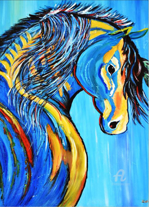 Painting titled "Blue Horse" by Kathleen Artist, Original Artwork, Acrylic