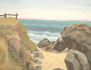 Painting titled "Stinson Beach Cove" by Kathleen Mcmahon, Original Artwork, Oil
