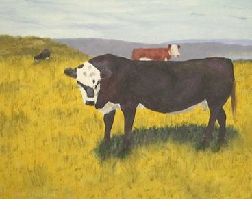Painting titled "Limantour Cows" by Kathleen Mcmahon, Original Artwork, Oil