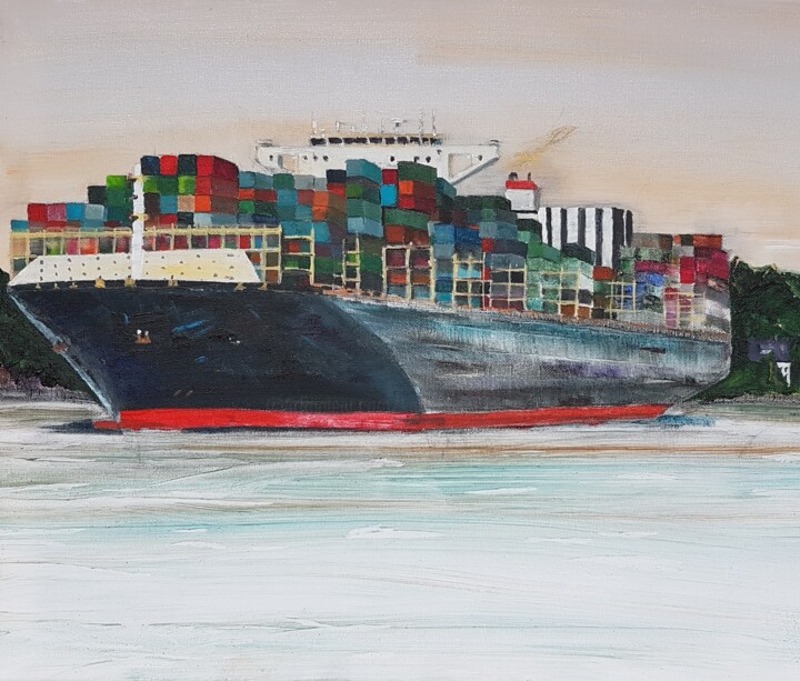 Painting titled "No passengers" by Kathrin Flöge, Original Artwork, Acrylic Mounted on Wood Stretcher frame