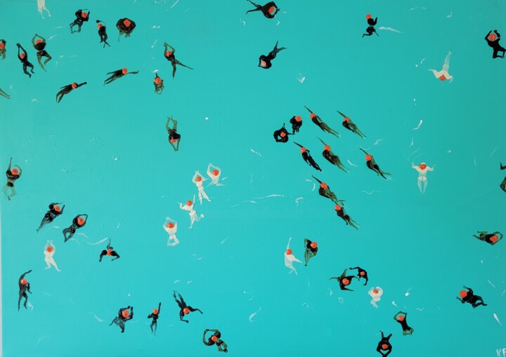 Pintura titulada "Swimming. 40 Grad." por Kathrin Flöge, Obra de arte original, Acrílico Montado en Bastidor de camilla de m…