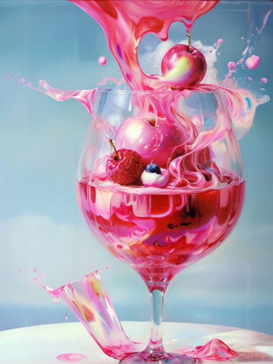 Digital Arts titled "Pink Cocktail" by Kathrin Mattheis, Original Artwork, Digital Painting